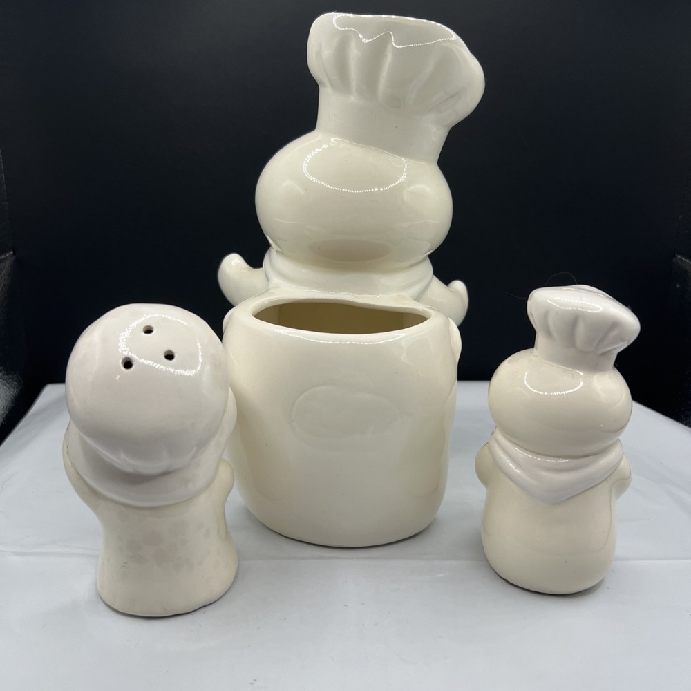 1988 3pc Lot Pillsbury Doughboy Ceramic Utensil Holder and Salt & Pepper Shakers - Picture 4 of 9